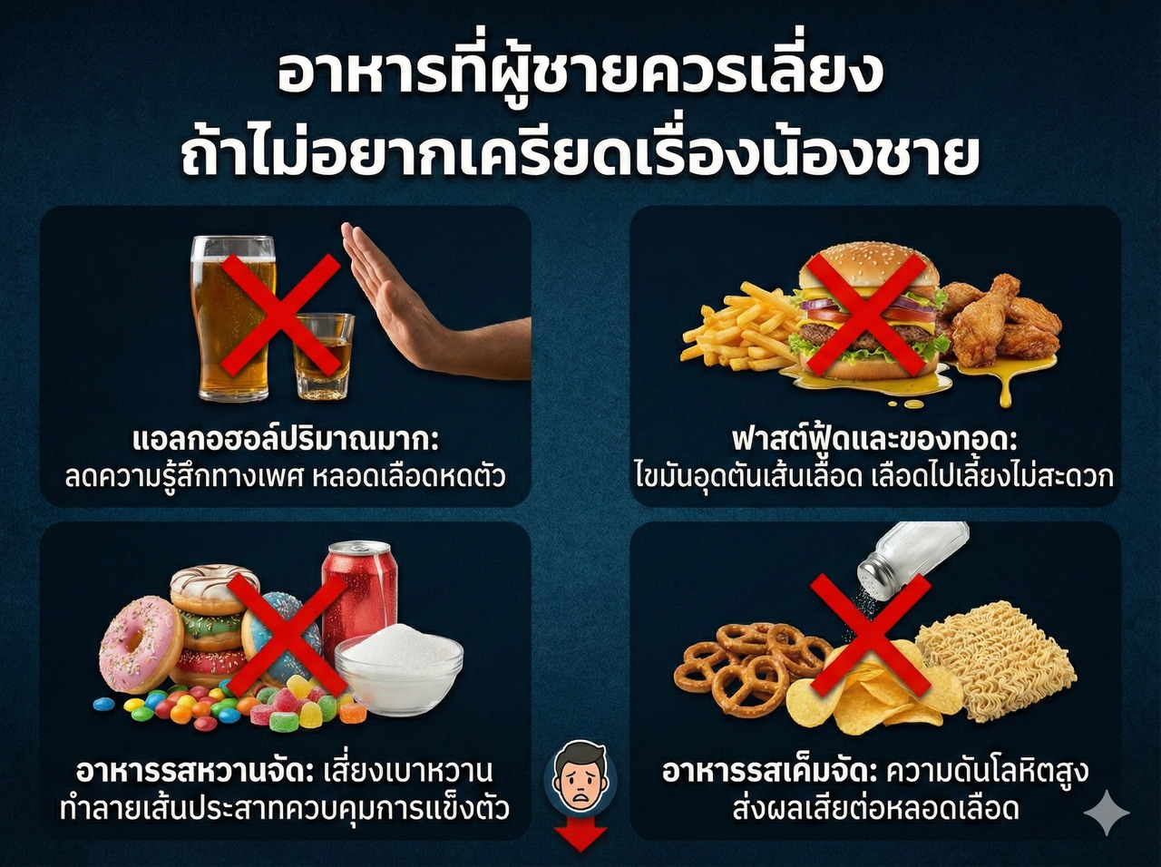 อาหารที่ผู้ชายควรเลี่ยง ถ้าไม่อยากเครียดเรื่องน้องชาย